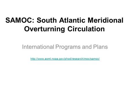 SAMOC: South Atlantic Meridional Overturning Circulation International Programs and Plans