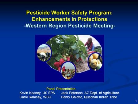 1 Pesticide Worker Safety Program: Enhancements in Protections -Western Region Pesticide Meeting- Panel Presentation Kevin Keaney, US EPAJack Peterson,