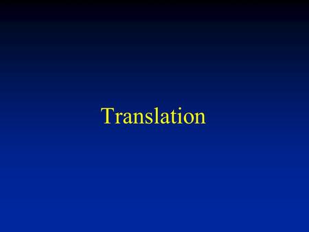 Translation. Translation- the synthesis of protein from an RNA template. Five stages:Preinitiation Initiation Elongation Termination Post-translational.