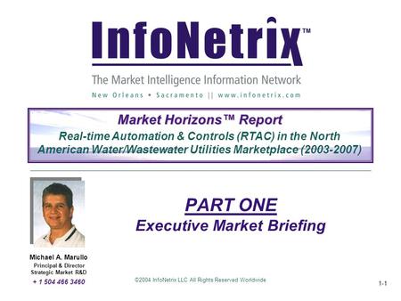 ©2004 InfoNetrix LLC All Rights Reserved Worldwide 1-1 PART ONE Executive Market Briefing Michael A. Marullo Principal & Director Strategic Market R&D.