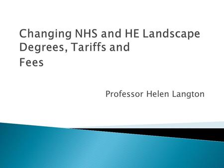 Professor Helen Langton.  Changing NHS and HE Landscape  Impacts of the changes  Changes to nursing and allied health  CPD  Technology Enhanced Learning.