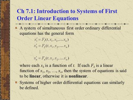 Ch 7.1: Introduction to Systems of First Order Linear Equations
