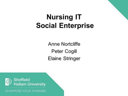 Nursing IT Social Enterprise Anne Nortcliffe Peter Cogill Elaine Stringer.