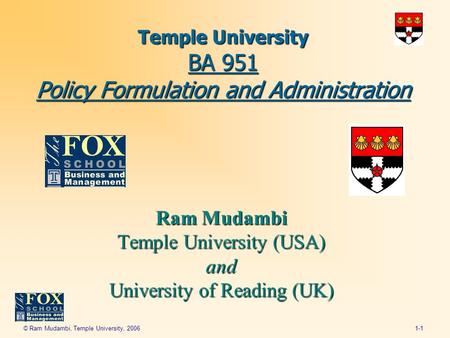 Temple University BA 951 Policy Formulation and Administration