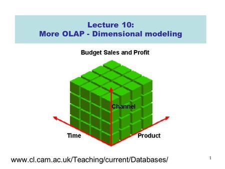 1 Lecture 10: More OLAP - Dimensional modeling www.cl.cam.ac.uk/Teaching/current/Databases/