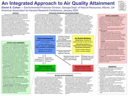 An Integrated Approach to Air Quality Attainment Daniel S. Cohan — Environmental Protection Division, Georgia Dept. of Natural Resources, Atlanta, GA American.