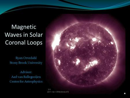 Magnetic Waves in Solar Coronal Loops Ryan Orvedahl Stony Brook University Advisor: Aad van Ballegooijen Center for Astrophysics.