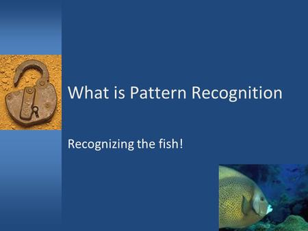 What is Pattern Recognition Recognizing the fish! 1.