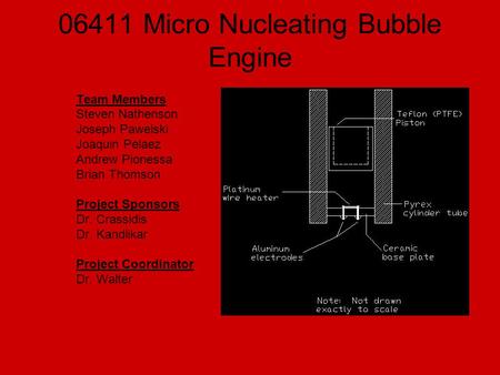 06411 Micro Nucleating Bubble Engine Team Members Steven Nathenson Joseph Pawelski Joaquin Pelaez Andrew Pionessa Brian Thomson Project Sponsors Dr. Crassidis.