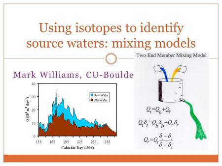 Mark Williams, CU-Boulder Using isotopes to identify source waters: mixing models.