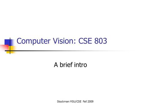 Stockman MSU/CSE Fall 2009 Computer Vision: CSE 803 A brief intro.