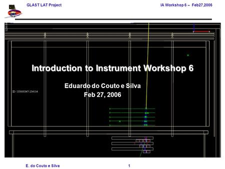 GLAST LAT ProjectIA Workshop 6 – Feb27,2006 E. do Couto e Silva 1 Introduction to Instrument Workshop 6 Eduardo do Couto e Silva Feb 27, 2006.