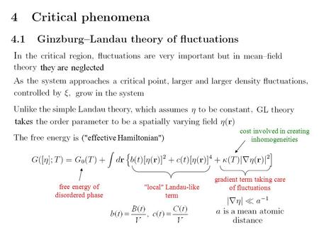 local Landau-like term gradient term taking care of fluctuations free energy of disordered phase (effective Hamiltonian) cost involved in creating.