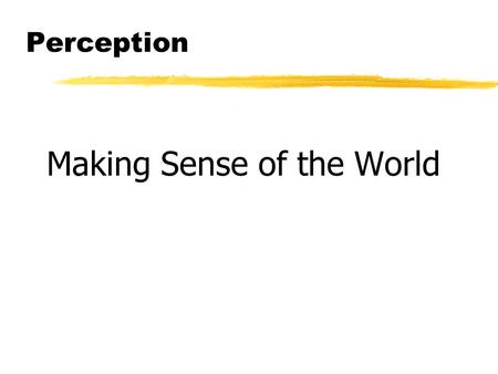 Perception Making Sense of the World. Perception za process of organizing and interpreting sensory information, enabling us to recognize meaningful objects.