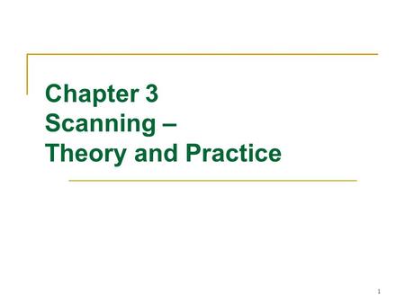 1 Chapter 3 Scanning – Theory and Practice. 2 Overview Formal notations for specifying the precise structure of tokens are necessary  Quoted string in.