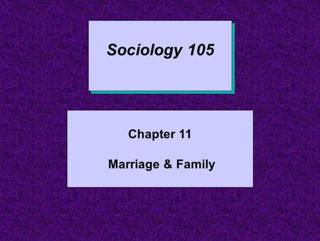 Sociology 105 Chapter 11 Marriage & Family.
