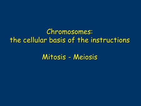 Chromosomes: the cellular basis of the instructions Mitosis - Meiosis
