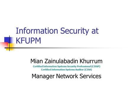Information Security at KFUPM