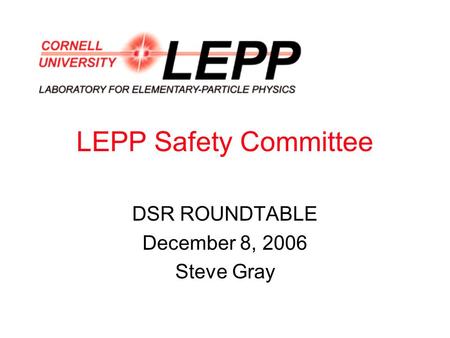 LEPP Safety Committee DSR ROUNDTABLE December 8, 2006 Steve Gray.