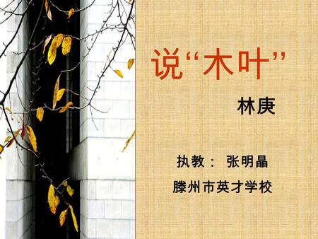 说 ‘‘ 木叶 ’’ 林庚 执教： 张明晶 滕州市英才学校. 清华大学中文系教授， 既是诗人，又是学者。 在唐诗和楚辞的研究中 卓有建树，提出了著名 的 “ 盛唐气象 ” 。 林庚.