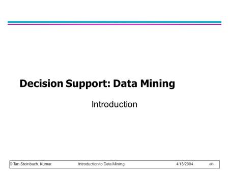 © Tan,Steinbach, Kumar Introduction to Data Mining 4/18/2004 1 Decision Support: Data Mining Introduction.