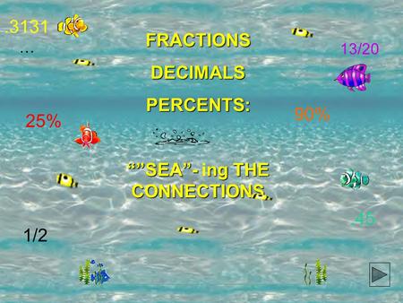 FRACTIONSDECIMALSPERCENTS: “”SEA”- ng THE CONNECTIONS “”SEA”- ing THE CONNECTIONS 25% 90% 1/2 13/20.45.3131 …