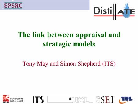 Tony May and Simon Shepherd (ITS) The link between appraisal and strategic models.