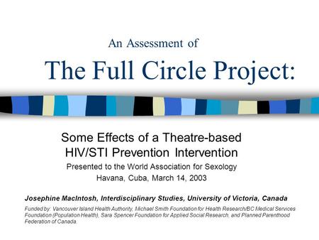 An Assessment of The Full Circle Project: Some Effects of a Theatre-based HIV/STI Prevention Intervention Presented to the World Association for Sexology.