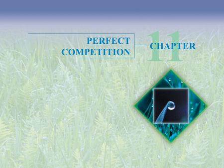 PERFECT COMPETITION 11 CHAPTER. Objectives After studying this chapter, you will able to  Define perfect competition  Explain how price and output are.