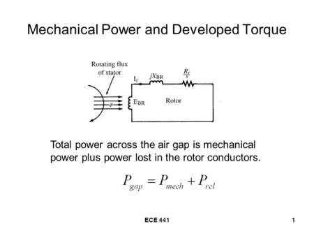 ECE 4411 Mechanical Power and Developed Torque Total power across the air gap is mechanical power plus power lost in the rotor conductors.