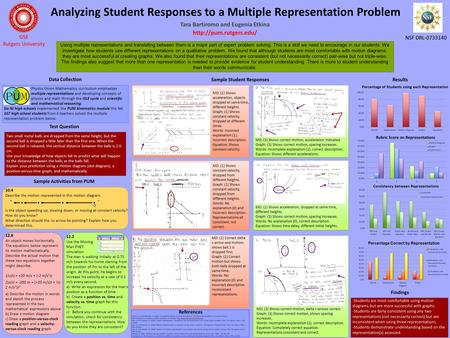 Analyzing Student Responses to a Multiple Representation Problem Tara Bartiromo and Eugenia Etkina  GSE Rutgers University NSF DRL-0733140.