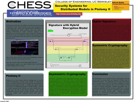 August 6, 2003 Security Systems for Distributed Models in Ptolemy II Rakesh Reddy Carnegie Mellon University  Motivation.