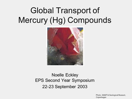 Global Transport of Mercury (Hg) Compounds Noelle Eckley EPS Second Year Symposium 22-23 September 2003 Photo: AMAP & Geological Museum, Copenhagen.