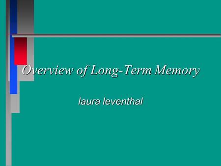 Overview of Long-Term Memory laura leventhal. Reference Chapter 14 Chapter 14.