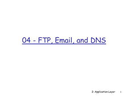 2: Application Layer 1 04 - FTP, Email, and DNS. 2: Application Layer 2 Chapter 2 Application Layer Computer Networking: A Top Down Approach Featuring.