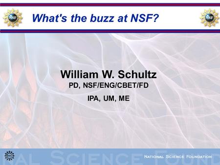What's the buzz at NSF? William W. Schultz PD, NSF/ENG/CBET/FD IPA, UM, ME.