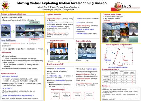 Avalanche Ski-Resort Snow-Clad Mountain Moving Vistas: Exploiting Motion for Describing Scenes Nitesh Shroff, Pavan Turaga, Rama Chellappa University of.
