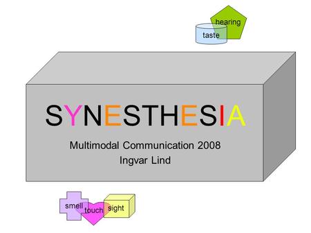 SYNESTHESI A Multimodal Communication 2008 Ingvar Lind sight taste smell hearing touch.