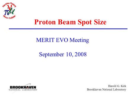 Harold G. Kirk Brookhaven National Laboratory Proton Beam Spot Size MERIT EVO Meeting September 10, 2008.