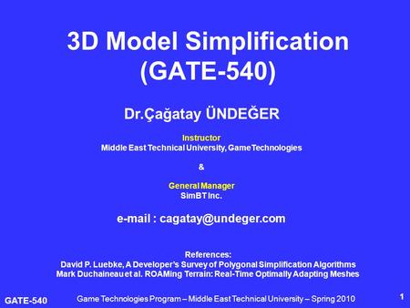 3D Model Simplification (GATE-540)
