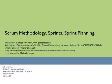 Scrum Methodology. Sprints. Sprint Planning.