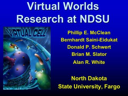 Phillip E. McClean Bernhardt Saini-Eidukat Donald P. Schwert Brian M. Slator Alan R. White North Dakota State University, Fargo Virtual Worlds Research.