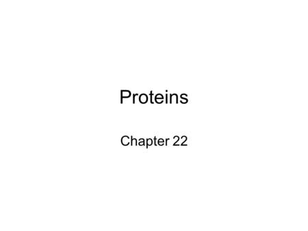 Proteins Chapter 22. Proteins (Greek = “of first importance”) Functions: –Structure - skin, bones, hair, fingernails –Catalysis - biological catalysts.