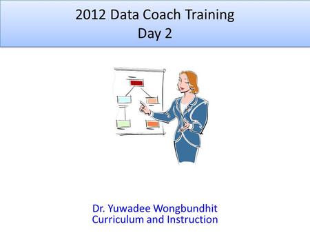 2012 Data Coach Training Day 2 Dr. Yuwadee Wongbundhit Curriculum and Instruction.