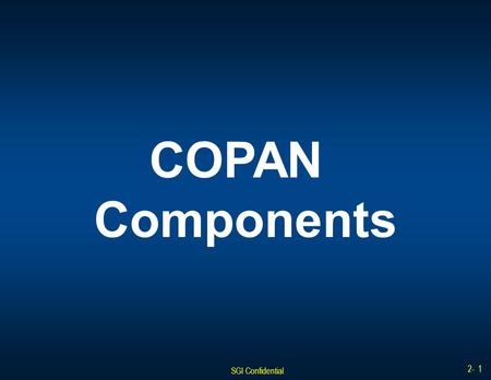 SGI Confidential 2- 1 COPAN Components. SGI Confidential 2- 2 COPAN 400 Major Components The COPAN 400 platform typically contains the following subcomponents: