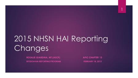 2015 NHSN HAI Reporting Changes