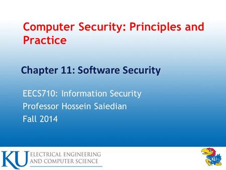 Computer Security: Principles and Practice EECS710: Information Security Professor Hossein Saiedian Fall 2014 Chapter 11: Software Security.