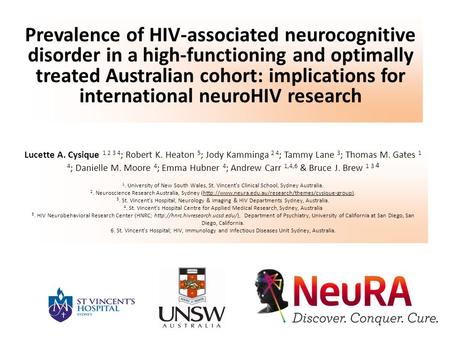 Prevalence of HIV-associated neurocognitive disorder in a high-functioning and optimally treated Australian cohort: implications for international neuroHIV.