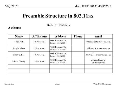 Preamble Structure in ax