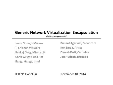 Generic Network Virtualization Encapsulation draft-gross-geneve-02